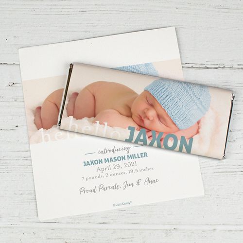 Personalized Birth Announcement Hello Photo Chocolate Bar Wrappers