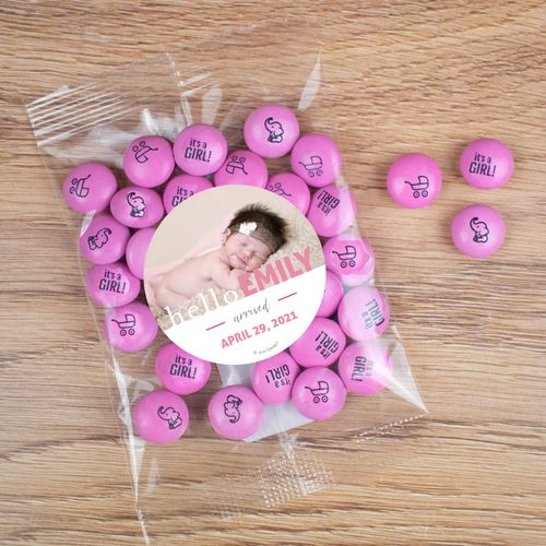 Personalized Girl Birth Announcement Candy Bag with JC Chocolate Minis - Hello Photo