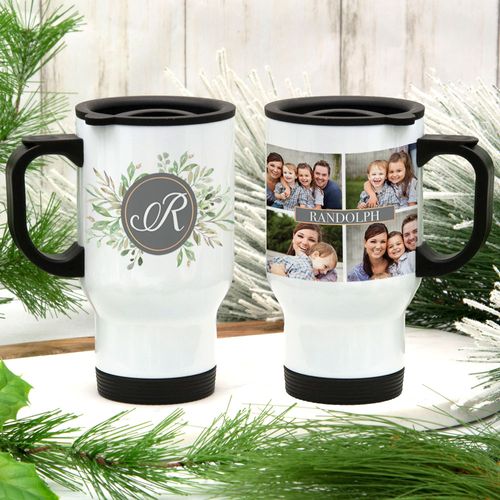 Personalized Family Name Photo Collage Stainless Steel Travel Mug (14oz)