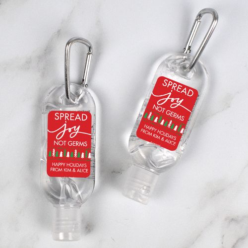 Personalized Hand Sanitizer with Carabiner Christmas 1 fl. oz bottle - Spread Joy Not Germs