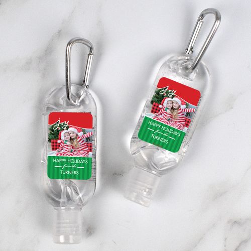 Personalized Hand Sanitizer with Carabiner Christmas 1 fl. oz bottle - Happy Holidays Photo