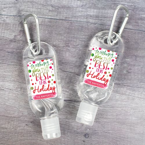 Personalized Hand Sanitizer with Carabiner Christmas 1 fl. oz bottle - Wishing The Best Holiday