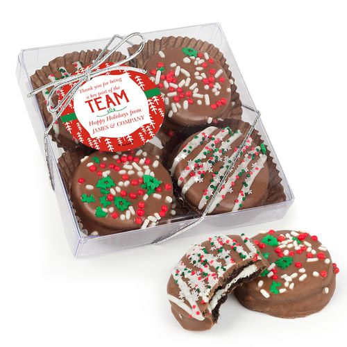 Personalized Christmas Thanks for Being a Part of the Team Gourmet Belgian Chocolate Covered Oreos 4pc Gift Box