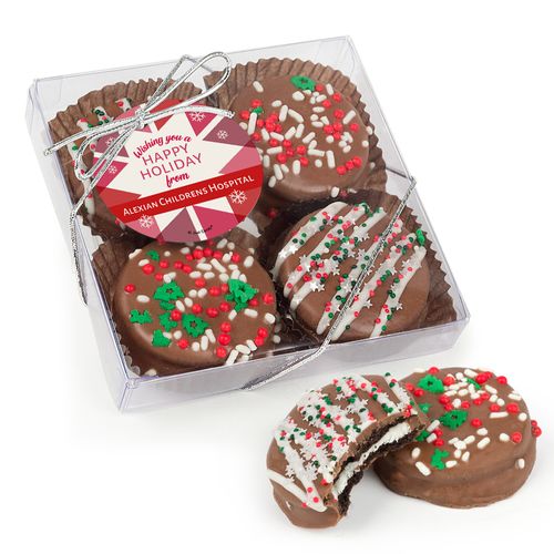 Personalized Christmas Red Snowflake Gourmet Belgian Chocolate Covered Oreos 4pc Gift Box