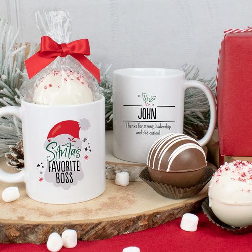 Personalized Christmas 11oz Mug with Hot Chocolate Bomb - Santa's Favorite Boss