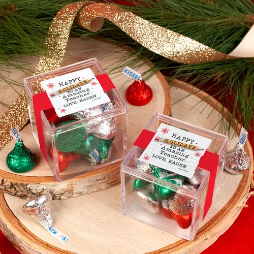 Personalized Christmas To an Amazing Teacher JUST CANDY® favor cube with Hershey's Kisses