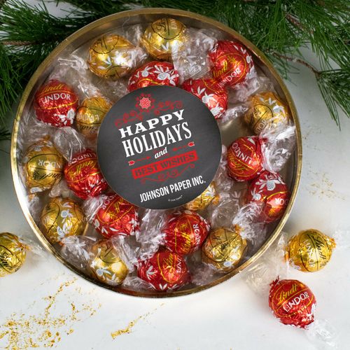 Personalized Christmas Chalkboard Large Plastic Tin with Lindt Truffles (20pcs)