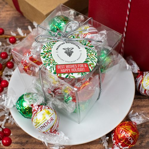 Personalized Christmas Lindor Truffles by Lindt Cube Gift - Holiday Wreath with Logo