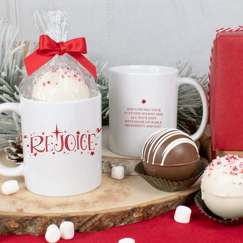 Personalized Christmas 11oz Mug with Hot Chocolate Bomb - Rejoice