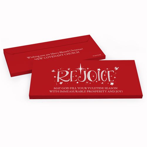 Deluxe Personalized Christmas Rejoice Chocolate Bar in Gift Box