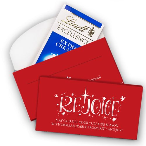Deluxe Personalized Christmas Rejoice Lindt Chocolate Bar in Gift Box (3.5oz)