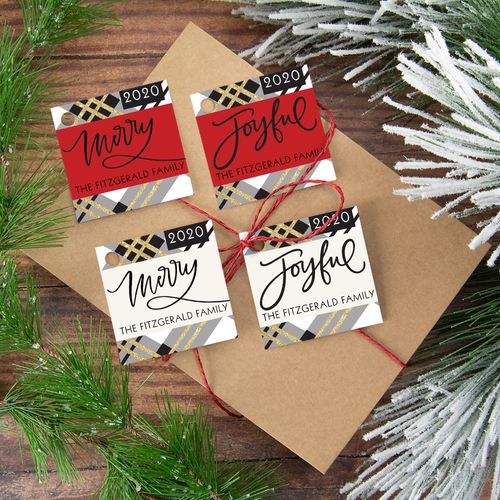 Personalized Joyful Merry Plaid Gift Tags (24 Pack)
