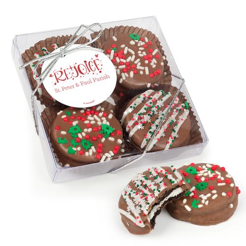 Personalized Christmas Rejoice Gourmet Belgian Chocolate Covered Oreos 4pc Gift Box