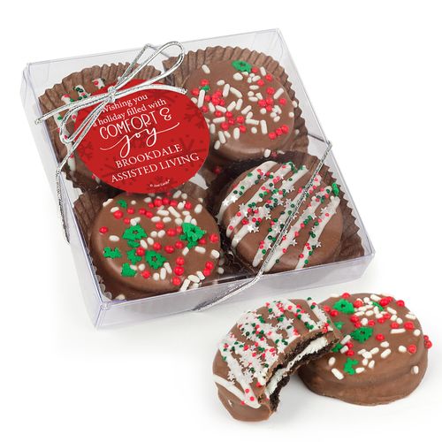 Personalized Christmas Comfort and Joy Gourmet Belgian Chocolate Covered Oreos 4pc Gift Box
