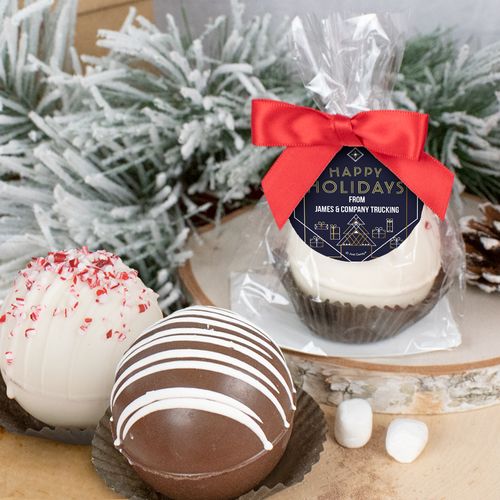 Personalized Christmas Hot Cocoa Bomb - Holiday Deco Blue and Gold