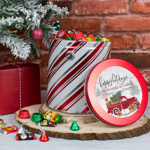 Personalized Hershey's Holidays Mix Rustic Red Truck Tin - 3.7 lb