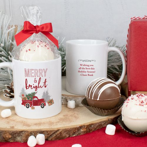 Personalized Christmas 11oz Mug with Hot Chocolate Bomb - Rustic Red Truck