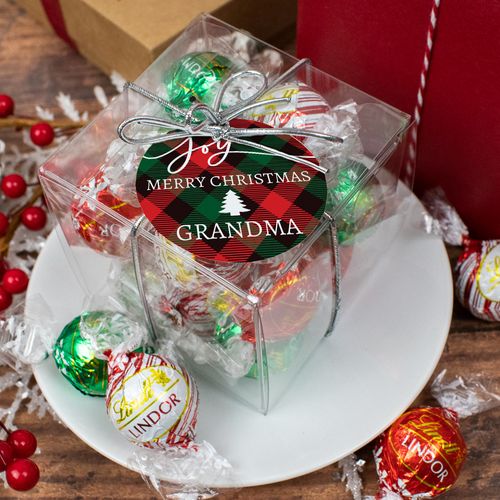 Personalized Christmas Lindor Truffles by Lindt Cube Gift - Joy in Plaid