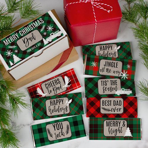 Personalized Dad's Plaid Belgian Chocolate Bars Gift Box - 8 Pack
