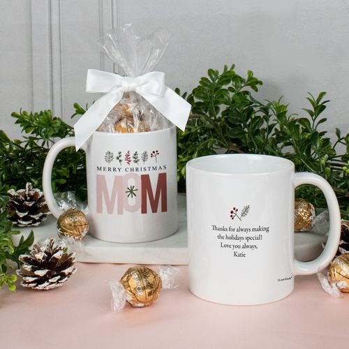 Personalized Merry Christmas Mom 11oz Mug with Lindor Truffles by Lindt