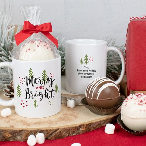 Personalized Christmas 11oz Mug with Hot Chocolate Bomb - Merry and Bright