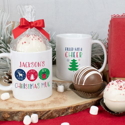 Personalized Christmas 11oz Mug with Hot Chocolate Bomb - Christmas Cheer