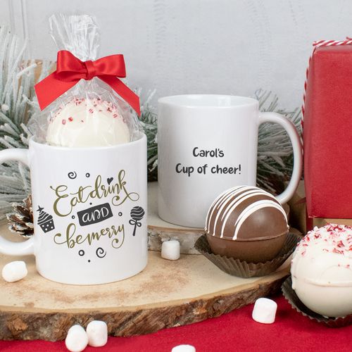 Personalized Christmas 11oz Mug with Hot Chocolate Bomb - Eat Drink and be Merry