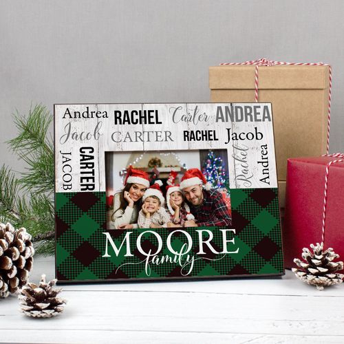 Personalized Picture Frame - Christmas Rustic Plaid Family of 4
