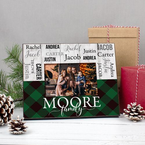 Personalized Picture Frame - Christmas Rustic Plaid Family of 5