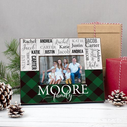 Personalized Picture Frame - Christmas Rustic Plaid Family of 6