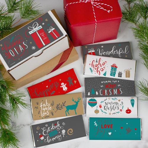 Personalized Happy Holidays Belgian Chocolate Bars Gift Box - 8 Pack