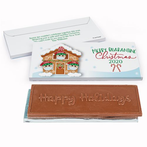 Deluxe Personalized Christmas Quarantine Family of 3 Embossed Happy Holidays Chocolate Bar in Gift Box