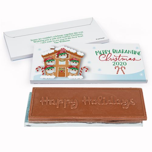 Deluxe Personalized Christmas Quarantine Family of 5 Embossed Happy Holidays Chocolate Bar in Gift Box