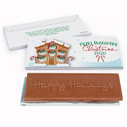 Deluxe Personalized Christmas Quarantine Family of 6 Embossed Happy Holidays Chocolate Bar in Gift Box