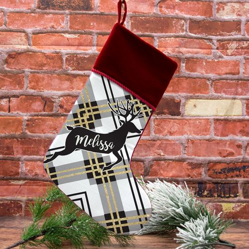 Custom Christmas Stocking Plaid Reindeer