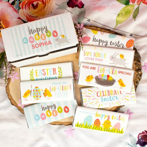 Personalized Easter Candy Belgian Chocolate Bars Gift Box (8 Pack)