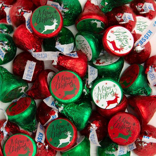 Christmas Reindeer Merry Christmas Hershey's Kisses Candy - Assembled 100 Pack