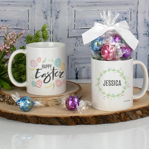 Personalized Easter 11oz Mug with Lindt Truffles - Pastel Easter Eggs