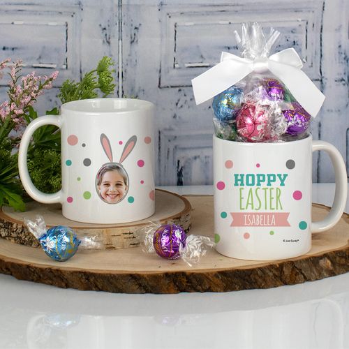 Personalized Easter 11oz Mug with Lindt Truffles - Hoppy Easter Bunny