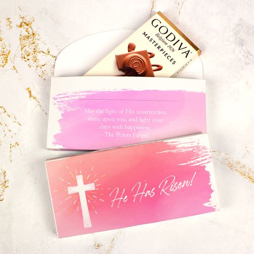 Deluxe Personalized Easter Godiva Chocolate Bar in Gift Box - He Has Risen