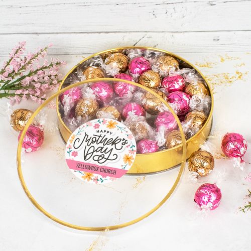 Personalized Mother's Day Large Plastic Tin with Lindt Truffles (20pcs) - Spring Flowers