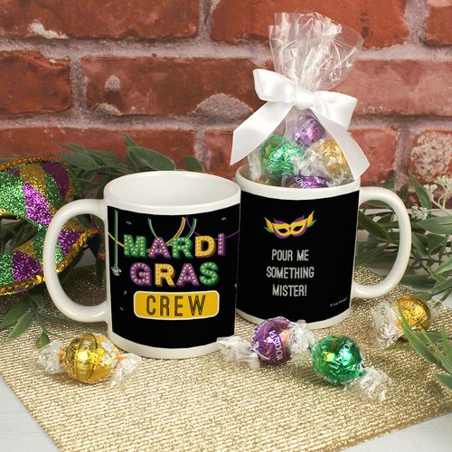 Personalized Mardi Gras Crew 11oz Mug with Lindt Truffles
