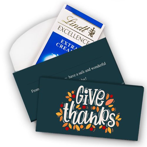 Deluxe Personalized Thanksgiving Give Thanks Lindt Chocolate Bar in Gift Box (3.5oz)