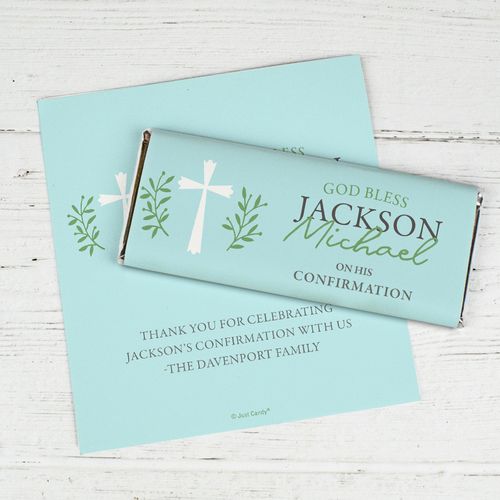 Personalized Confirmation Chocolate Bar Wrappers Only - God Bless Blue