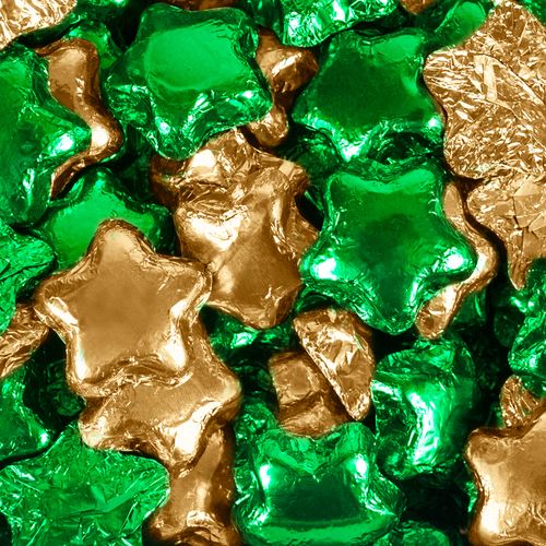 Madelaine Milk Chocolate Stars Green & Gold Foil Mix - 2lb