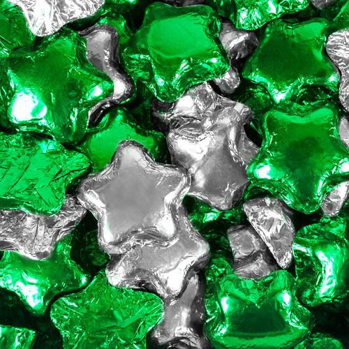 Madelaine Milk Chocolate Stars Green & Silver Foil Mix