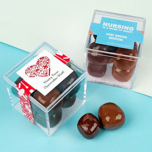 Personalized Nurse Appreciation JUST CANDY® favor cube with Premium Milk & Dark Chocolate Sea Salt Caramels