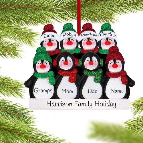 Personalized Glitter Penguin Family of 8