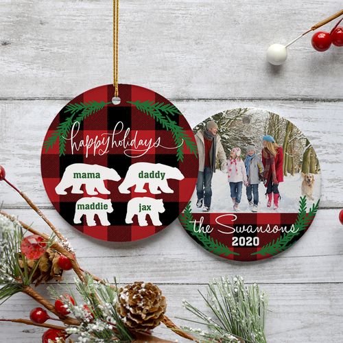 Personalized Plaid Bear Family of 4