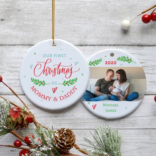 Personalized 'First Christmas as Mommy & Daddy' Family Photo